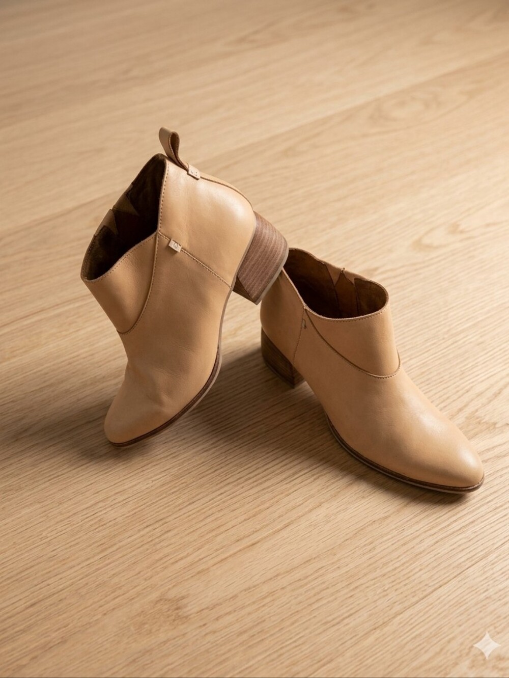 Boho Cottage Core Business Casual Women's Tan Leather Ankle Boots